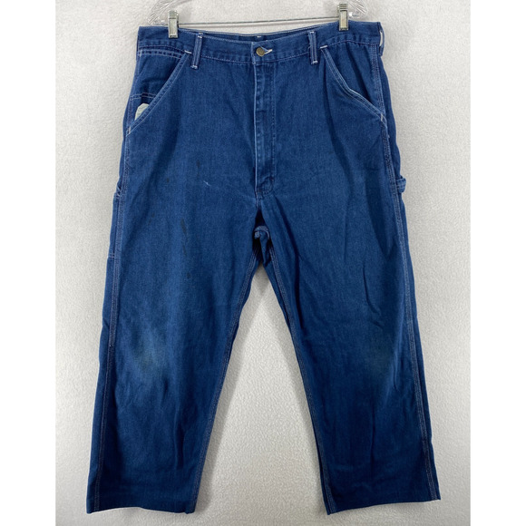 ROEBUCKS Jeans Mens 38x32 Denim Utility Carpenter Work Cotton Blend Blue USA Vtg - Picture 2 of 11